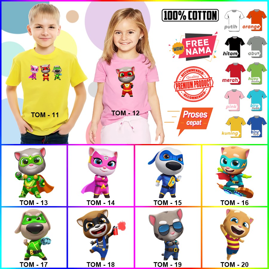 Baju Kaos ANAK DAN DEWASA TALKING TOM CAT COUPLE (FREE NAMA)