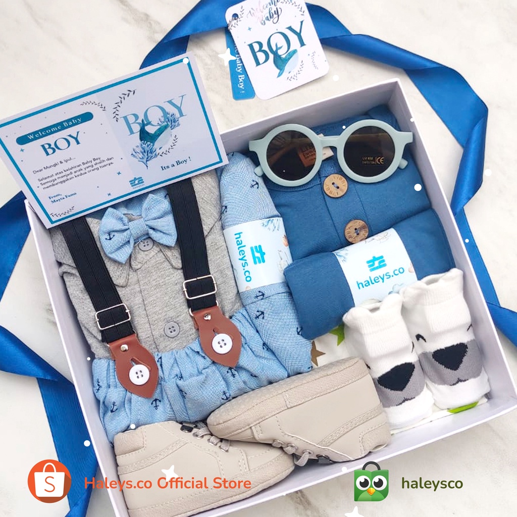 Haleys.co Hampers Bayi Premium | Baby Tuxedo Abu | Kado Bayi Newborn | Kado Bayi 6-12 Month | Hampers Baby Boy | Hampers Baby Girl | Gift Box Baby | Paket Kado Baju Bayi Lucu | Kado Lahiran | Set Tuxedo Abu Baby Boy Keren