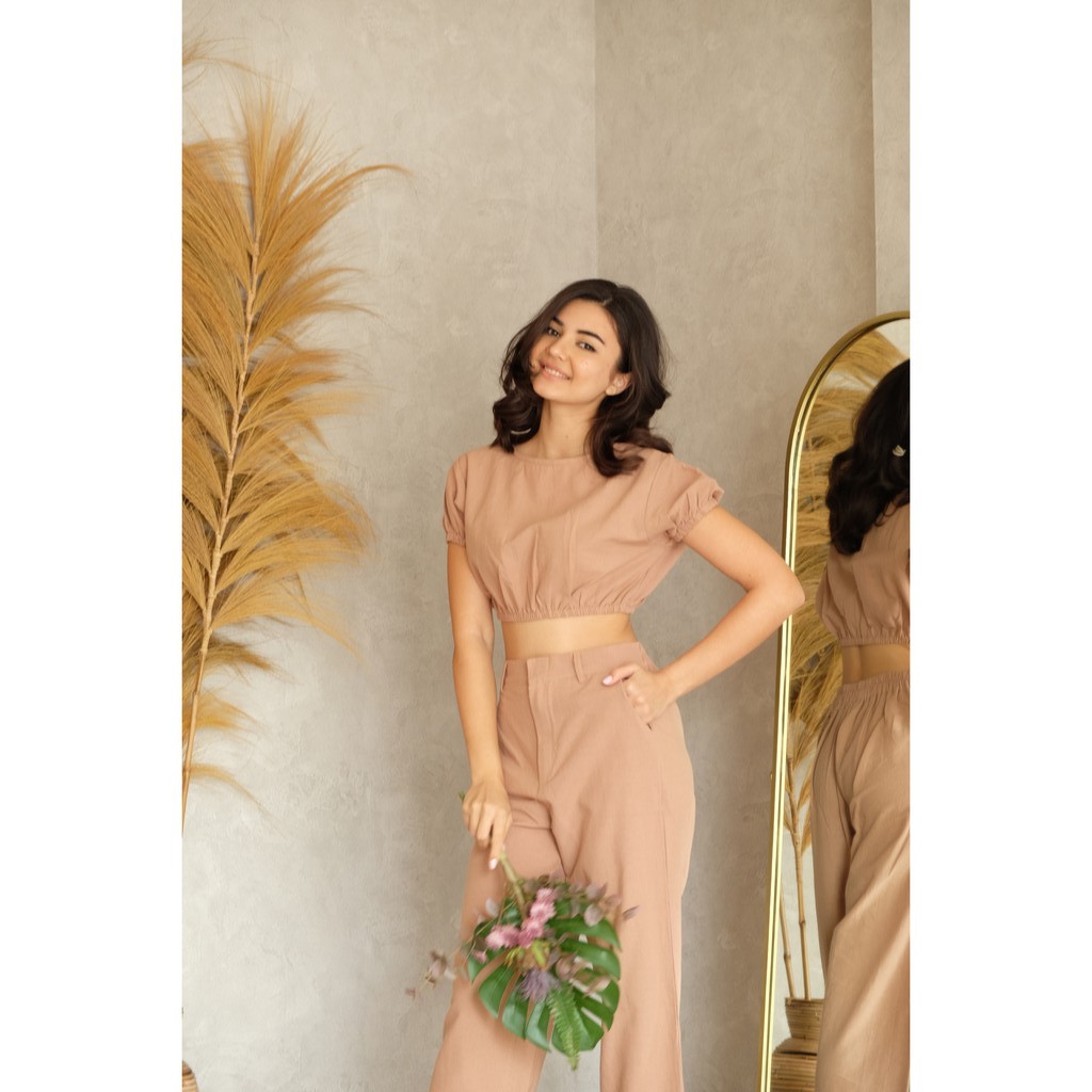 Renee Set - Atasan Celana Setelan Wanita Crop Top