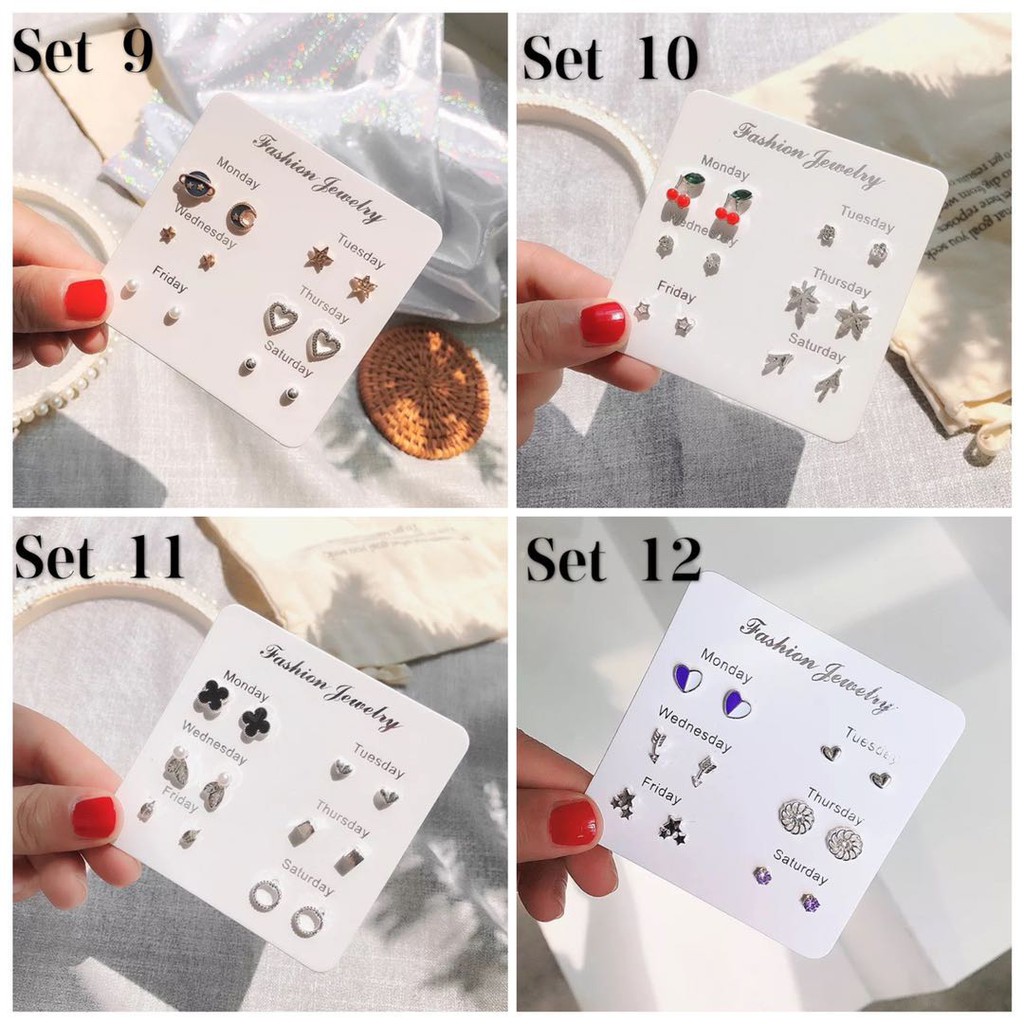 Aksesoris Fashion 6 Pasang Anting Tusuk Simple Kreatif Gaya Korea untuk Wanita