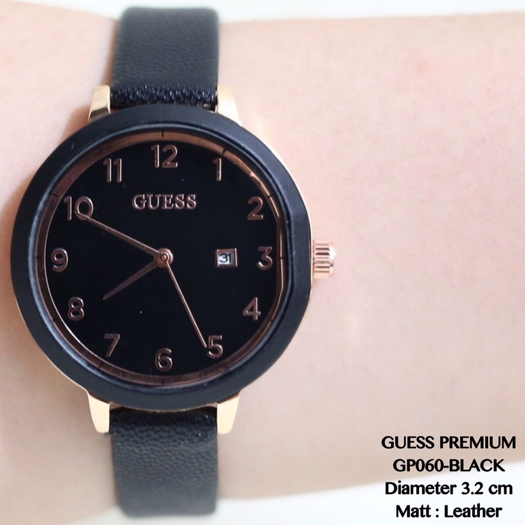 Jam tangan wanita GUESS premium tali kulit tanggal aktif leather flash sale termurah GP060