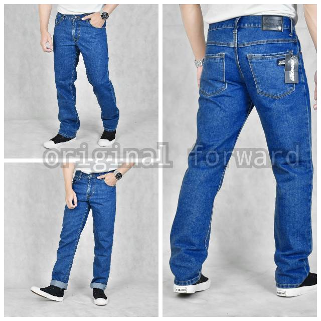 Celana jeans pria basic pola reguler original forward