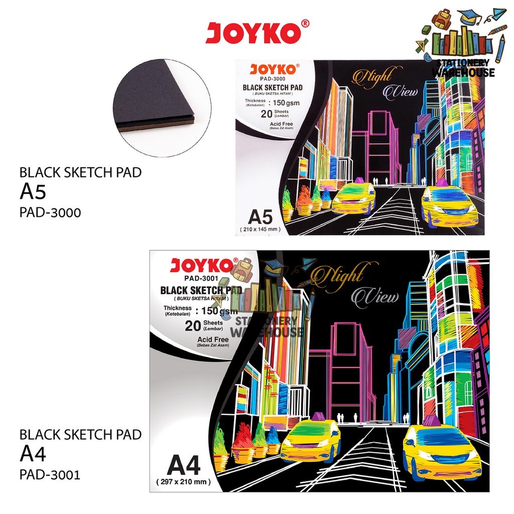 

Black Sketch Pad Joyko Buku Gambar Sketsa Hitam 150 gsm 20 Sheets