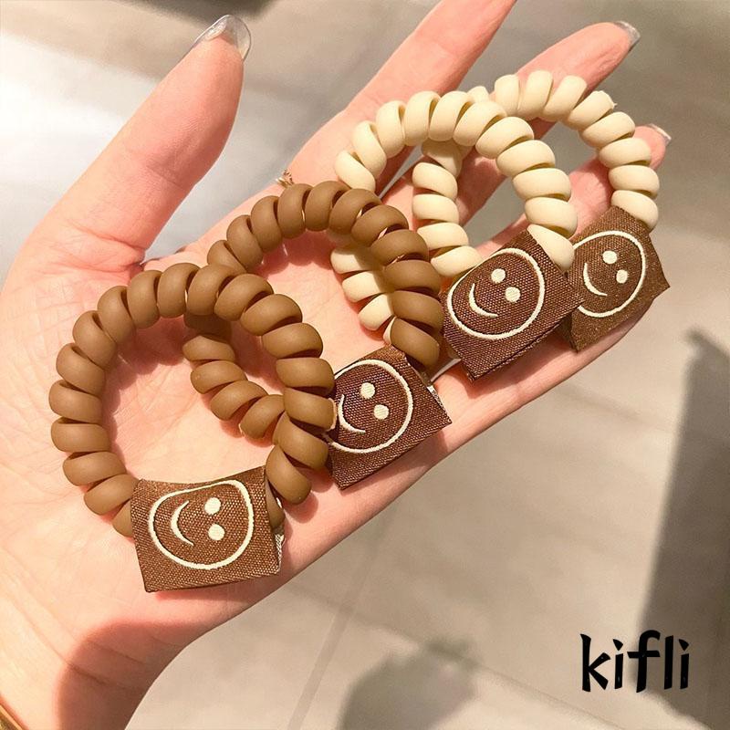 Ikat Rambut Model Kabel Telepon Motif Smiley Face Bahan Karet Untuk Anak Perempuan