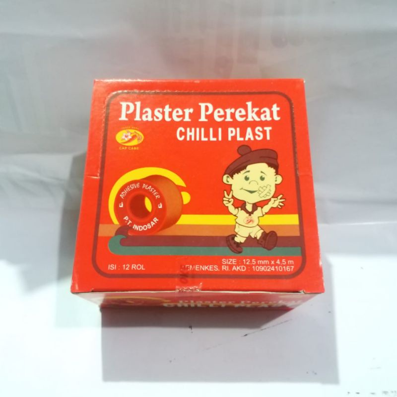 BOX Plester Rol CHILLI PLAST Besar 12.5mm × 4.5m isi 12 pcs