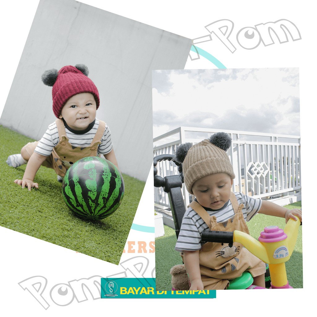 TOPI KUPLUK BAYI POMPOM - UNISEX USIA 0-2 TAHUN -POLOS KUPLUK RAJUT ANAK BAYI