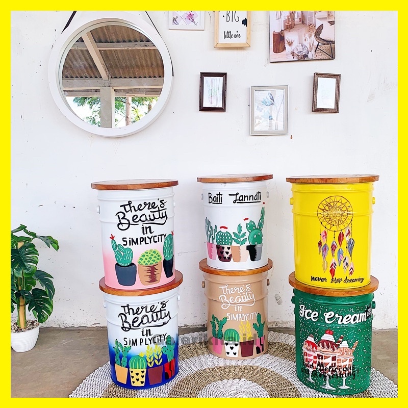 Stool Tong Kursi Stool Tong Lukis Storage Stool