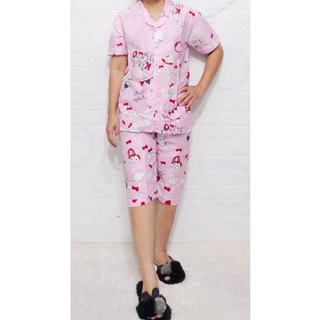 Baju Tidur Piyama Wanita Motif HK Pajamas Katun  / Baju Tidur setelan Wanita KATUN 3/4 DEWASA Terbaru Bigsize Kekiniaan