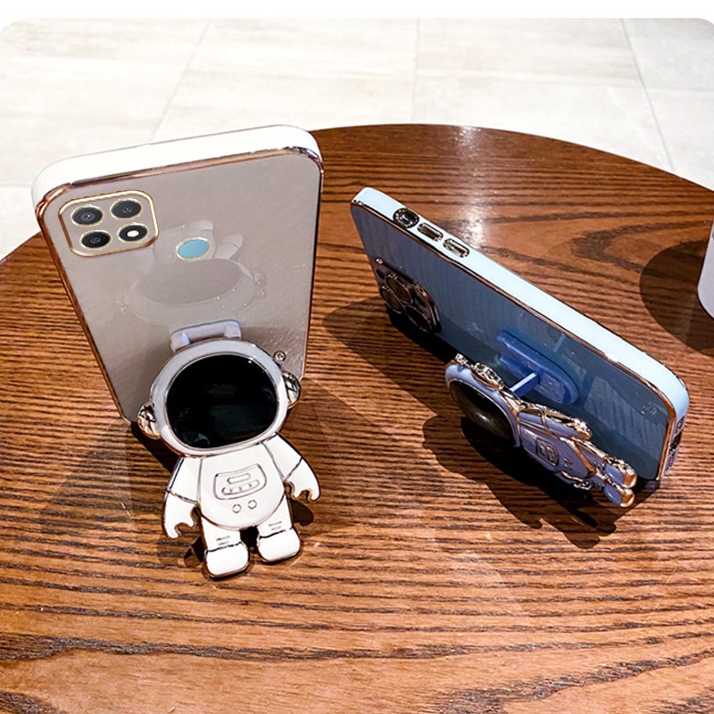 Casing Ponsel OPPO A15 A15S A16 A16S A54S 4G Warna Permen Astronot Stand Deluxe Camera Case