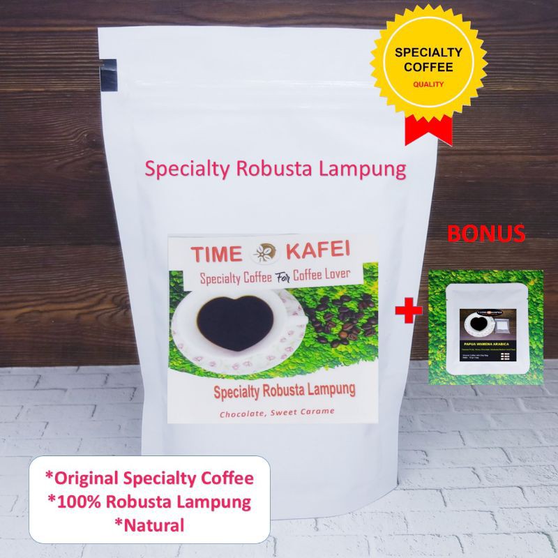 

KOPI ROBUSTA LAMPUNG PREMIUM ORIGINAL SPECIALTY GRADE 1 NATURAL 100g BIJI/GILING MEDIUM + BONUS 10g