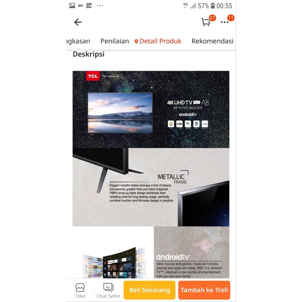 Tcl 50a8 Android Smart Tv Led Tcl 50 Inch Uhd 4k Grab It Fast Shopee Indonesia