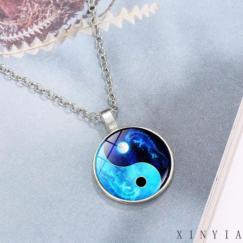 Kalung Rantai Dengan Liontin Batu Permata Desain Naga Bulan Yin Yang Tai Chi Untuk Sweater