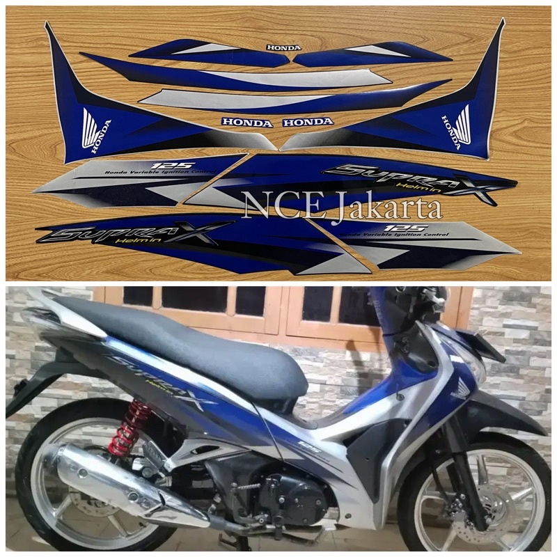 STIKER STRIPING SUPRA X 125 HELM IN 2011 BIRU SILVER