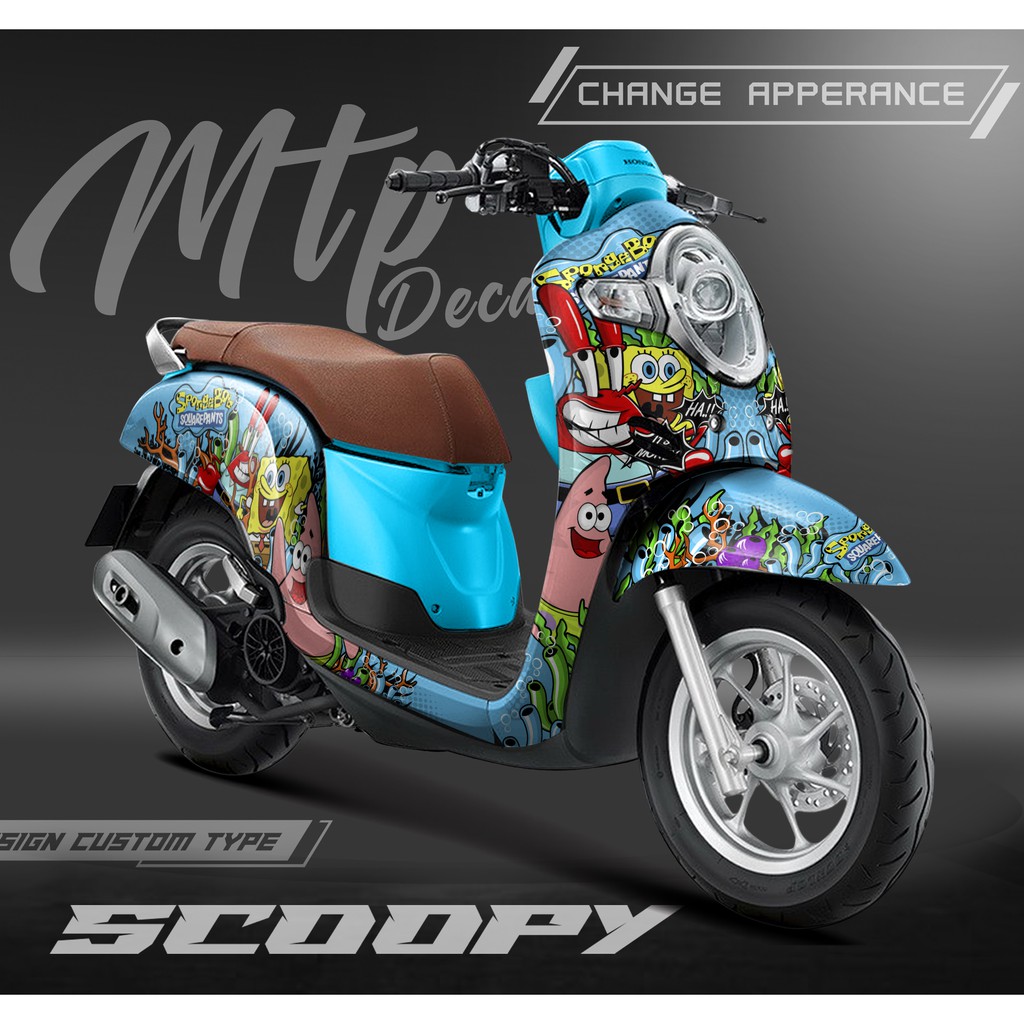 Decal Stiker Dekal sticker Honda Scoopy New fi full body custom desain MTP - 01 motif spongebob