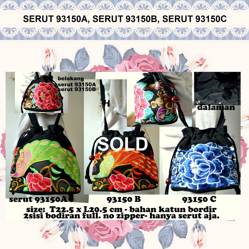 Tas Selempang Serut Bordir Wanita Murah Etnik Import Thailand Bangkok