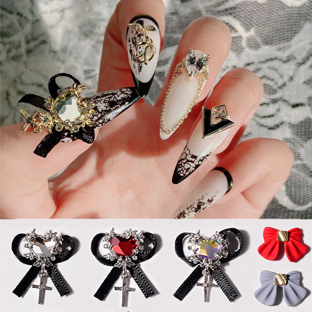 Mxbeauty Ornamen Berlian Imitasi Bentuk Pita 3d Bahan Alloy Matte Untuk Dekorasi Nail Art