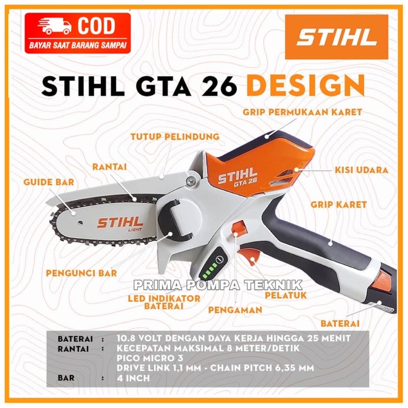 Garden Pruner GTA 26 Stihl Original Mesin Gergaji Batrai stihl GTA26