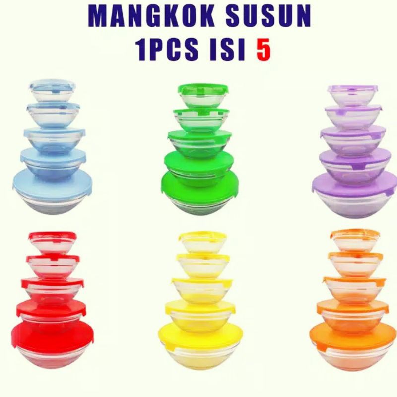 MANGKOK KACA 5 SUSUN MURAH /MANGKOK BERANAK