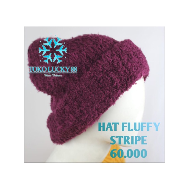 IMPORT Hat Fluffy Stripe Topi Kupluk Fluffy Wool Rajut Hat Fluffy Stripe