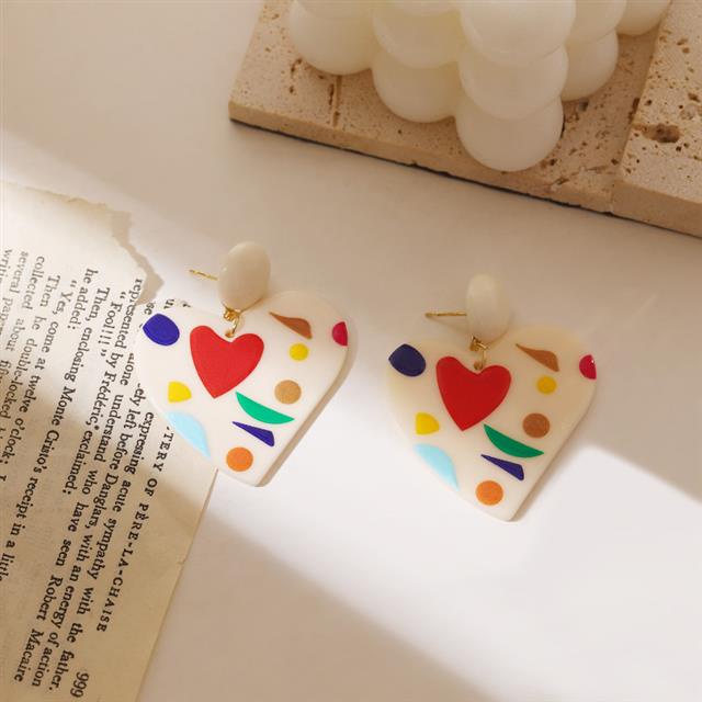 Sterling silver jarum anting-anting retro Korea geometris acrylic girly anting-anting cinta warna lu