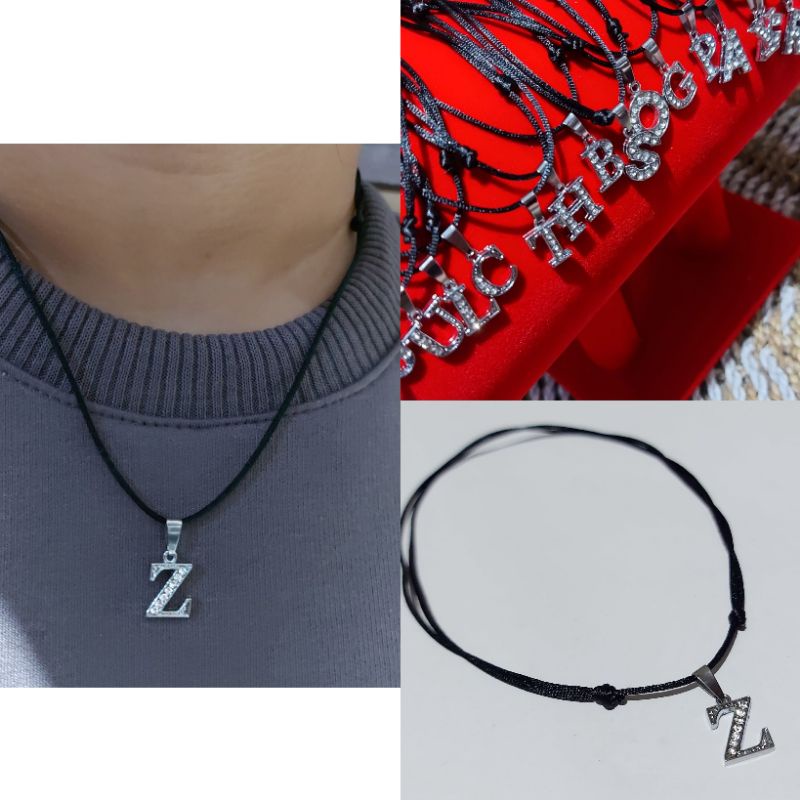 4s Grosir Solo || Kalung Inisial A-Z Liontin Titanium Anti Karat Dan Luntur Dengan Variasi Diamond || Kalung Tali Satin Inisial Huruf || Kalung Nama