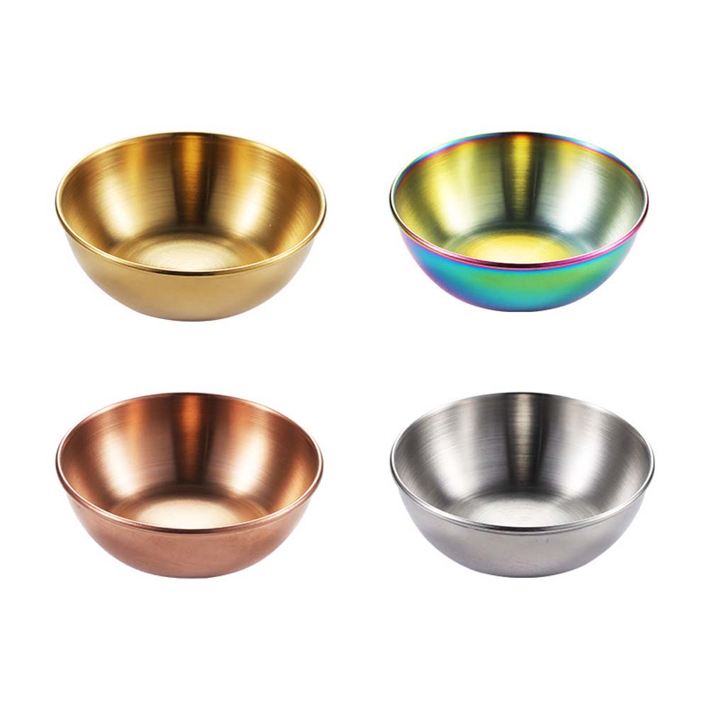 REBUY Durable Sauce Plate 1/4pcs Seasoning Dish Food Snack Dish Tableware Stainless Steel Kitchen Supplies Household Round Multipurpose Small Bowl/Multicolor