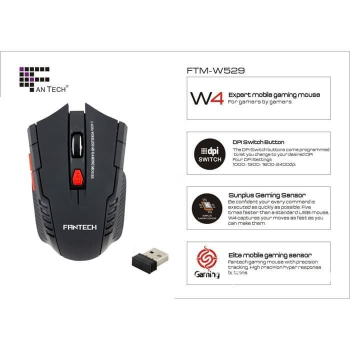 Taffware Fantech Gaming Mouse Wireless 2000 DPI Type W4