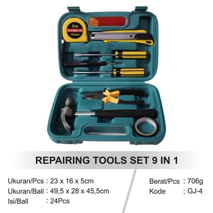 [ GRAY.STORE 178 ] Hand tool kit set alat perkakas reparasi perbaikan tukang 9 in 1 - TK9