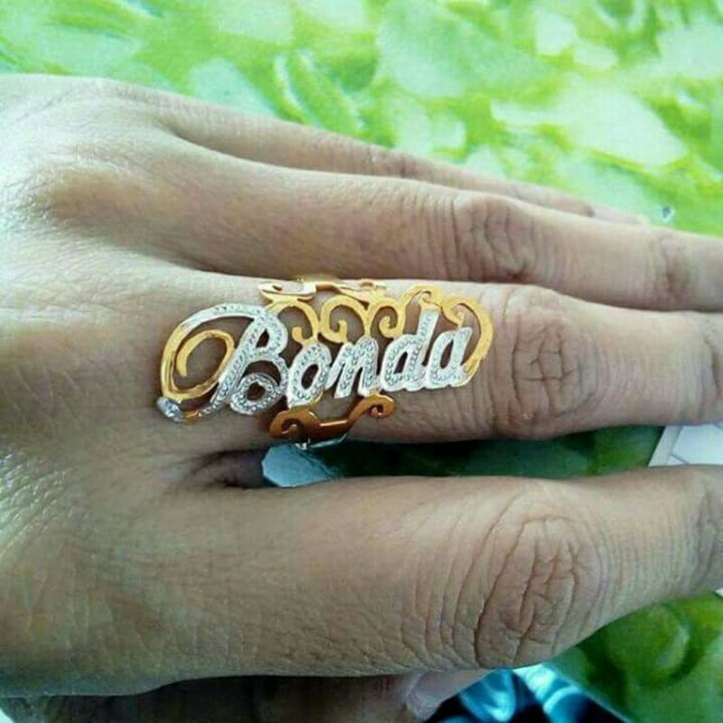 Cincin nama / cincin ukir nama model KOMBINASI perak & emas