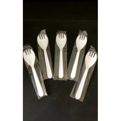 Spork Steril 2 in 1/ Sendok Garpu Plastik Putih 2 in 1 Isi 100pcs