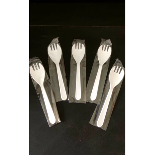 Spork Steril 2 in 1/ Sendok Garpu Plastik Putih 2 in 1 Isi 100pcs