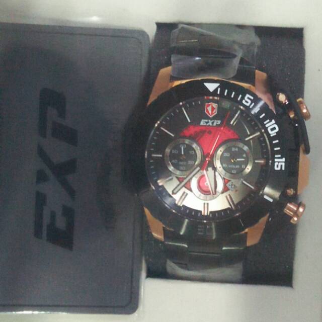 Jam Tangan Pria Expedition Black Gold Stainlees Exp3002 Original