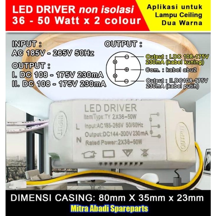 LED Driver 2*(36-50)*1W/1 Watt 230 mA 2 Warna Casing Plastik Kotak