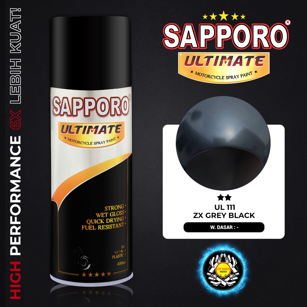 SAPPORO ULTIMATE UL111 ZX GREY BLACK CAT SEMPROT 400 ML CAT MOTOR AEROSOL PYLOX ABU ABU TUA GRADASI 