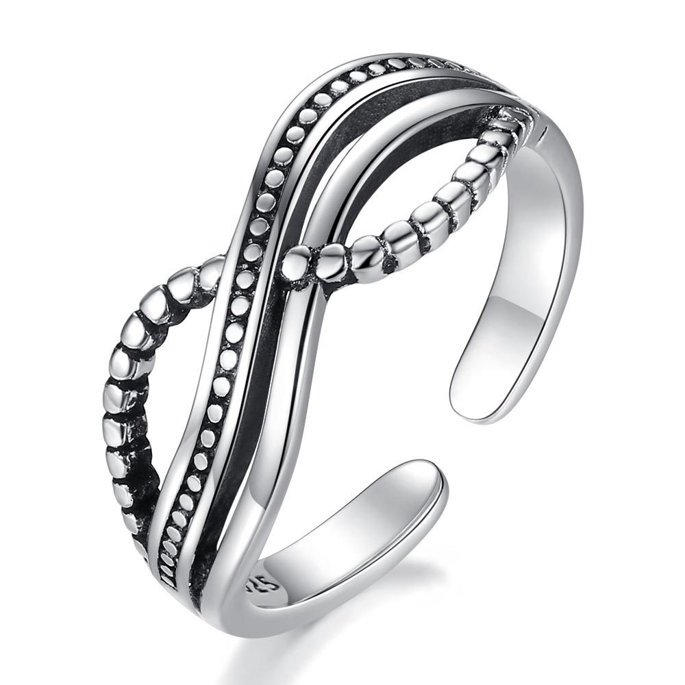 925 Perak Cincin Untuk Wanita/Cincin yang Dapat Diatur Kesederhanaan Perhiasan Retro JZ00062