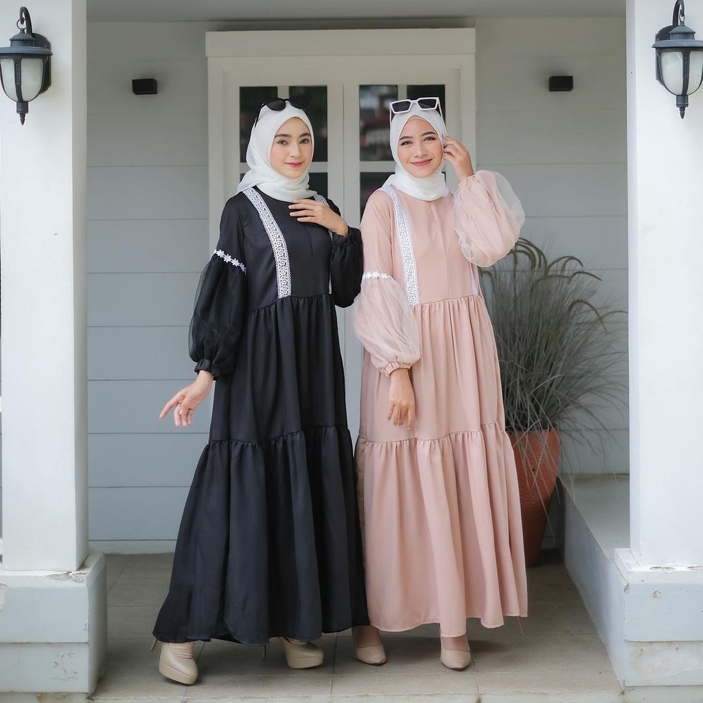 HAYLA DRESS - AJU GAMIS SYAR'I MURAH KEKINIAN DRESS WANITA MUSLIM TERLARIS MOTIF POLOS PREMIUM FULL 