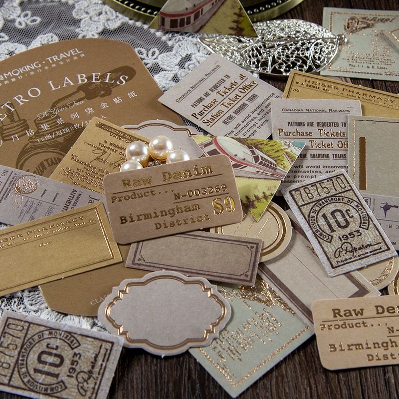 

AYURI - Bronzing Stiker Aesthethic kertas label vintage bronzing retro paper untuk dekorasi jurnal scrapbook diary