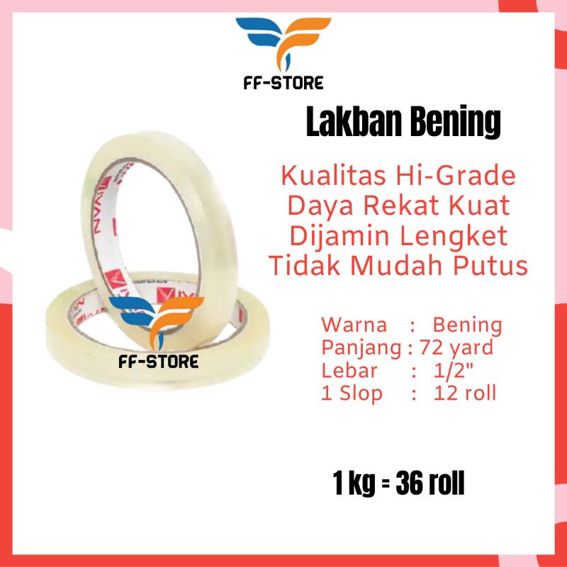 

Lakban Bening Isolasi Solatip Selotip 1/2 inch 12 mm 90 yard 45 mikron Premium Super Lengket