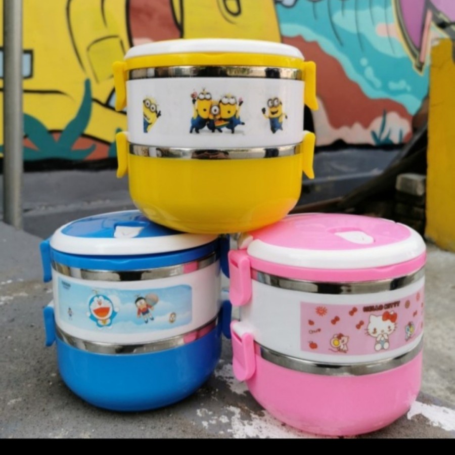 RANTANG 2 SUSUN STAINLESS LUNCH BOX HELLO KITTY SNOOPY RILAKUMA LUCU