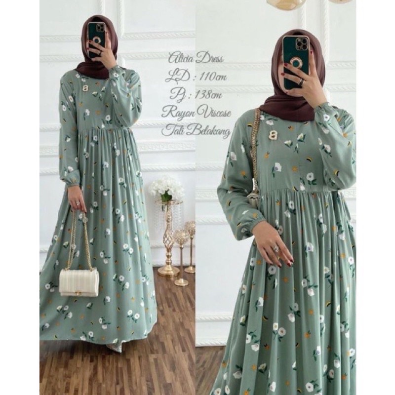 GAMIS MAXI DRESS RAYON PREMIUM LD 100 - 110 HOMEYDRESS BUSUI BAJU GAMIS SERAGAM MOTIF TERBARU V.2-ALICIA DRESS