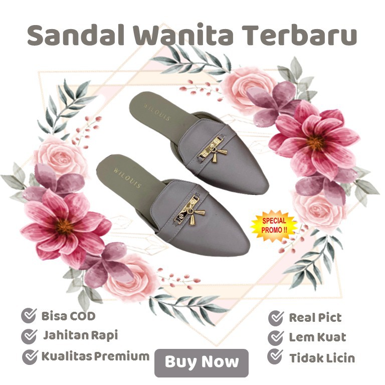 Selop Pesta Wanita Flat Teplek Sandal Tali Kekinian
