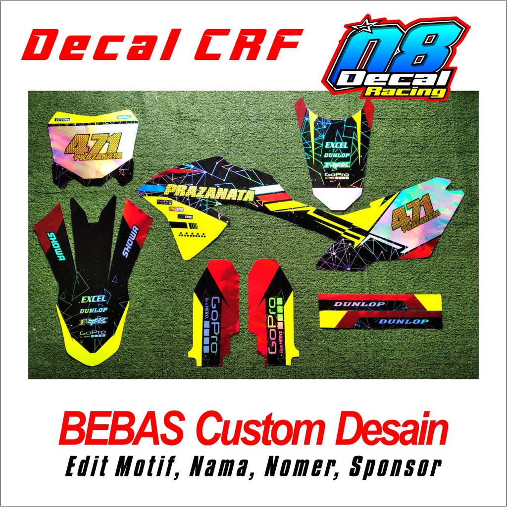 Decal Sticker KlX BF Full Hologram Kombinasi Gold Carbon + Fluo Stabilo Desain Custom 0023
