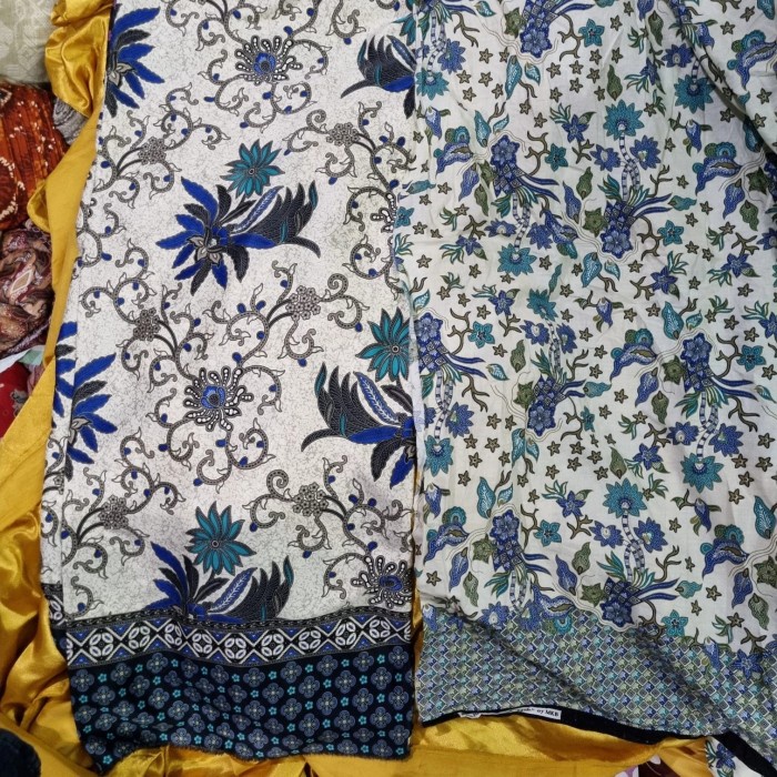 Kain Batik MAHARAJA Biru Abu Tosca Putih Monokrom Monochrome -50cm