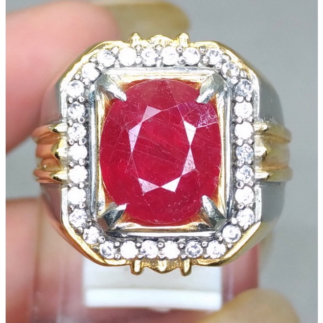 Cincin Batu Akik Pria Merah Ruby Delima bagus Garansi Asli