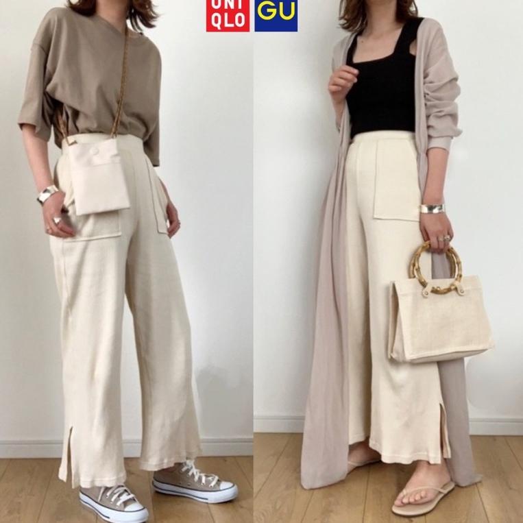 Uniqlo Ribbed Wide Pants with Slit | GNQ.14Jl22ᴳ