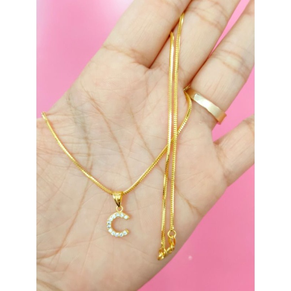 KALUNG KASANDRA DEWASA DAN LIONTIN INISIAL PERAK 925 LAPIS EMAS 24K