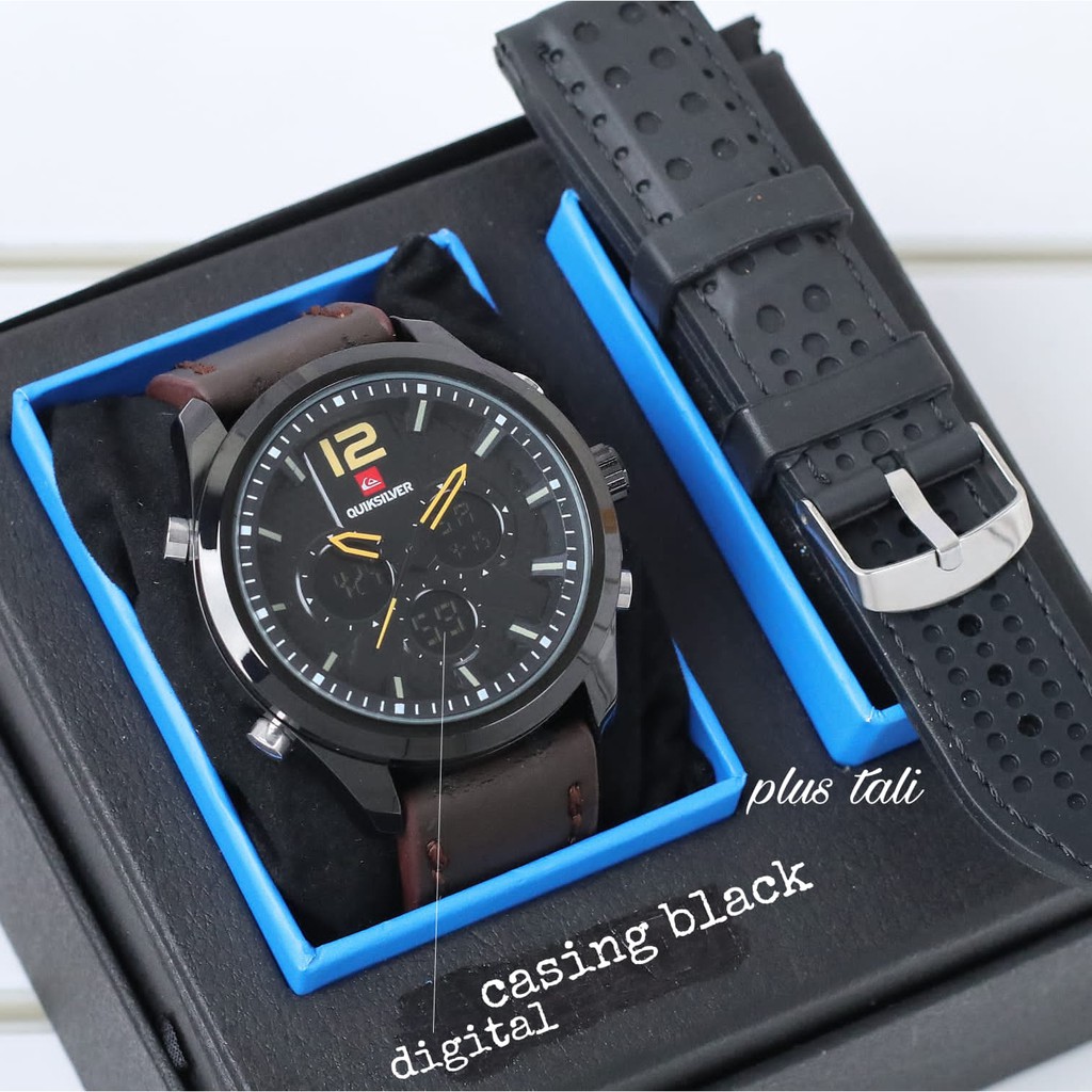 Fashion Pria Jam Tangan Dual Time Dengan Tali Tambahan & Kotak