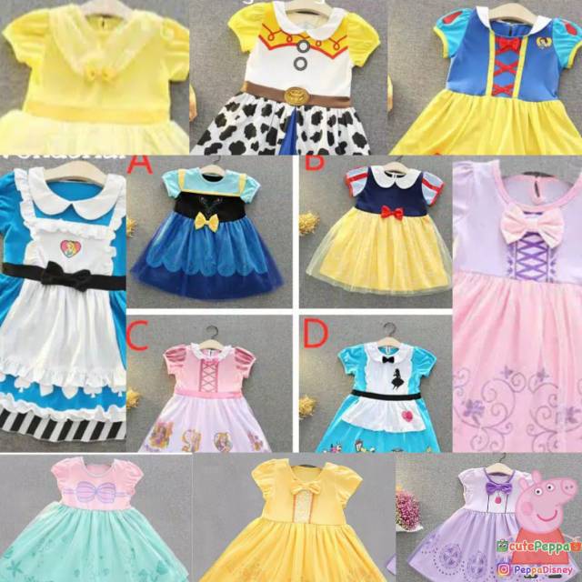 Kostum disney princess belle ariel sofia / dress rapunzel princess alice snow white anak casual kaos