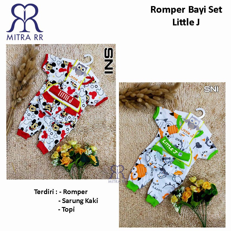 Romper Bayi Setelan Set ( Romper+ Topi+ Kaos kaki ) Jumper Karakter Newborn Gift 0-6M