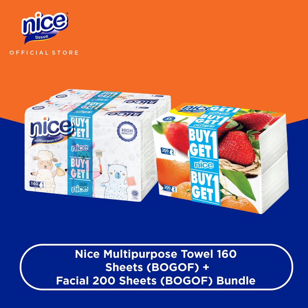 Nice Tissue Wajah Soft 200 sheets + Nice Tissue Multipurpose Towel 160 sheets